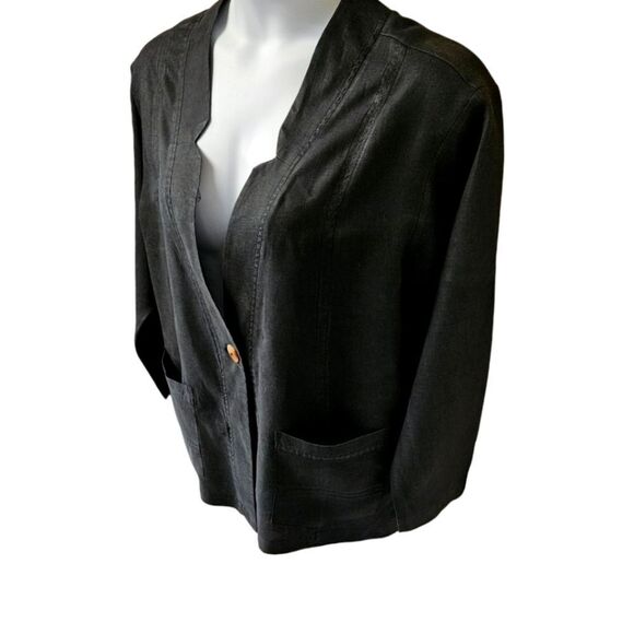 ANDREA JOVINE Women's Plus Size Black Linen Blazer with Pockets 1X-2X - Picture 5 of 13